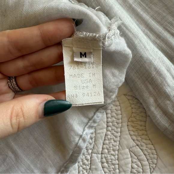 CP Shades Light Gray Ruffle-Front Linen Button-Up Top - Picture 5 of 12